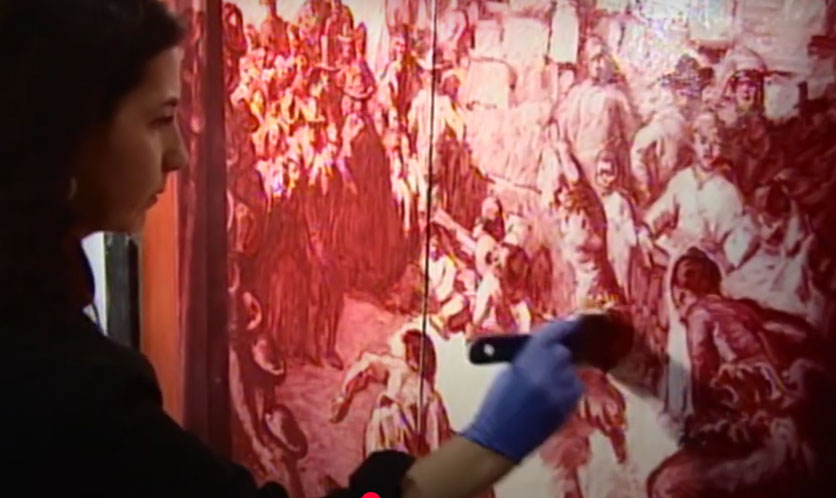 Restauracion-Sert Detalle del proceso de restauración de las sanguinas de la Sala Sert